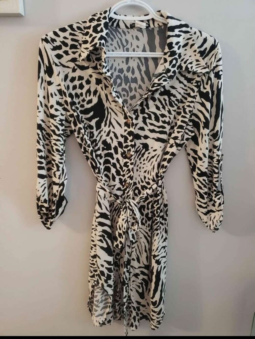 Fashion Nova Black & White Animal Print Mini Shirt Dress